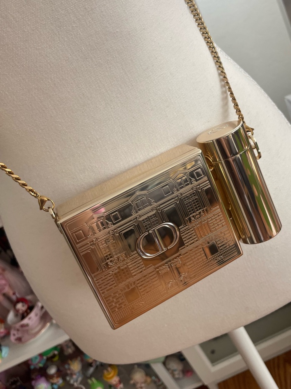 Dior CD Gold Metal Lipstick Case Mini Bag Crossbody Chain Strap